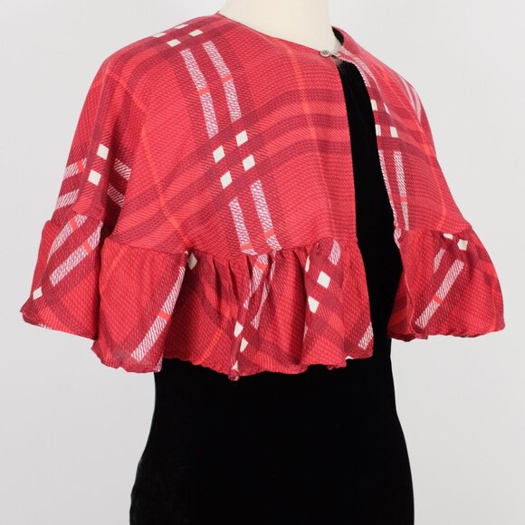 New Burberry Nova cape check poncho jacket wool silk red - Picture 6 of 11